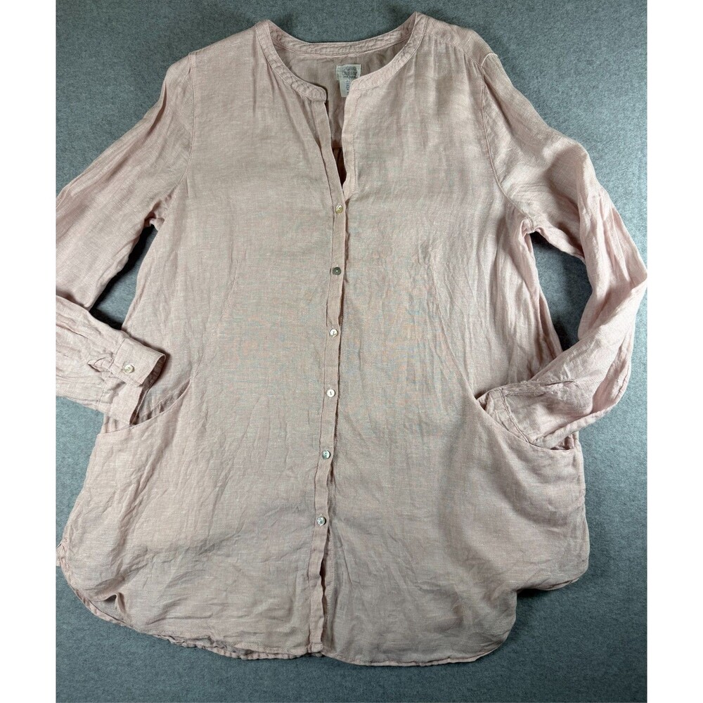 Sigrid Olsen Pink Long Sleeve Relaxed Fit Linen Shirt Size L Lagenlook SKU 175